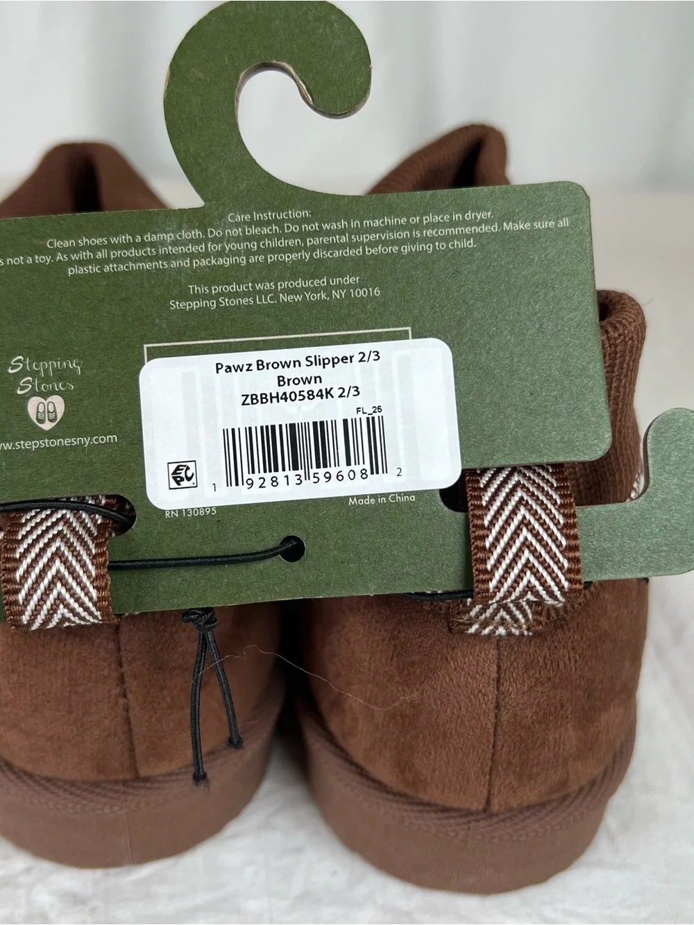 PAWZ Youth sz2 Chocolate Brown Suede-Look Slip-On Ankle Bootie Slippers Cozy NEW